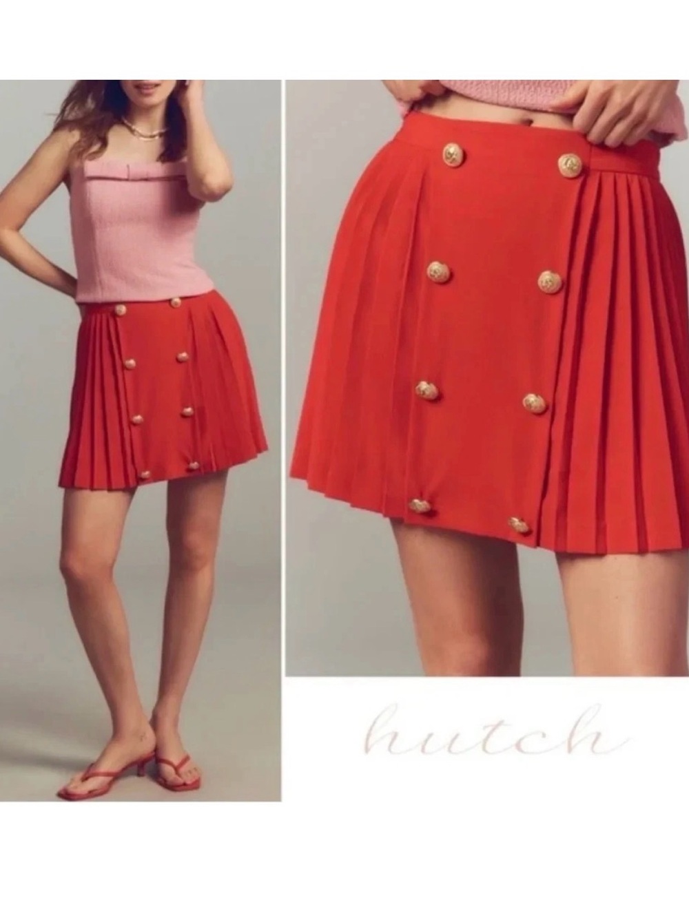 NWT $138  Anthropologie Hutch Pleated Skirt Preppy coastal in Salsa Red sz S